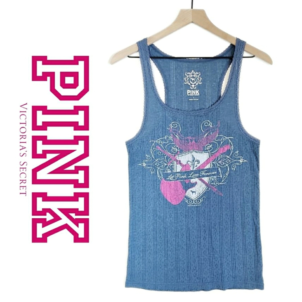 Victoria's Secret PINK | Blue Tank "Let Pink Live Forever" | Large
